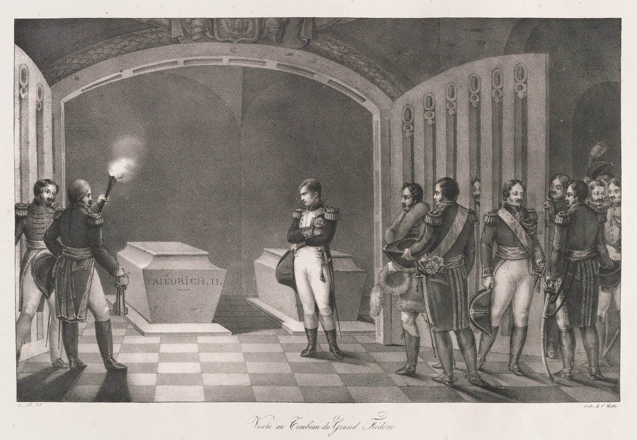 Besuch am Grab von Friedrich dem Großen, frühes 19. Jahrhundert von Charles Etienne Pierre Motte