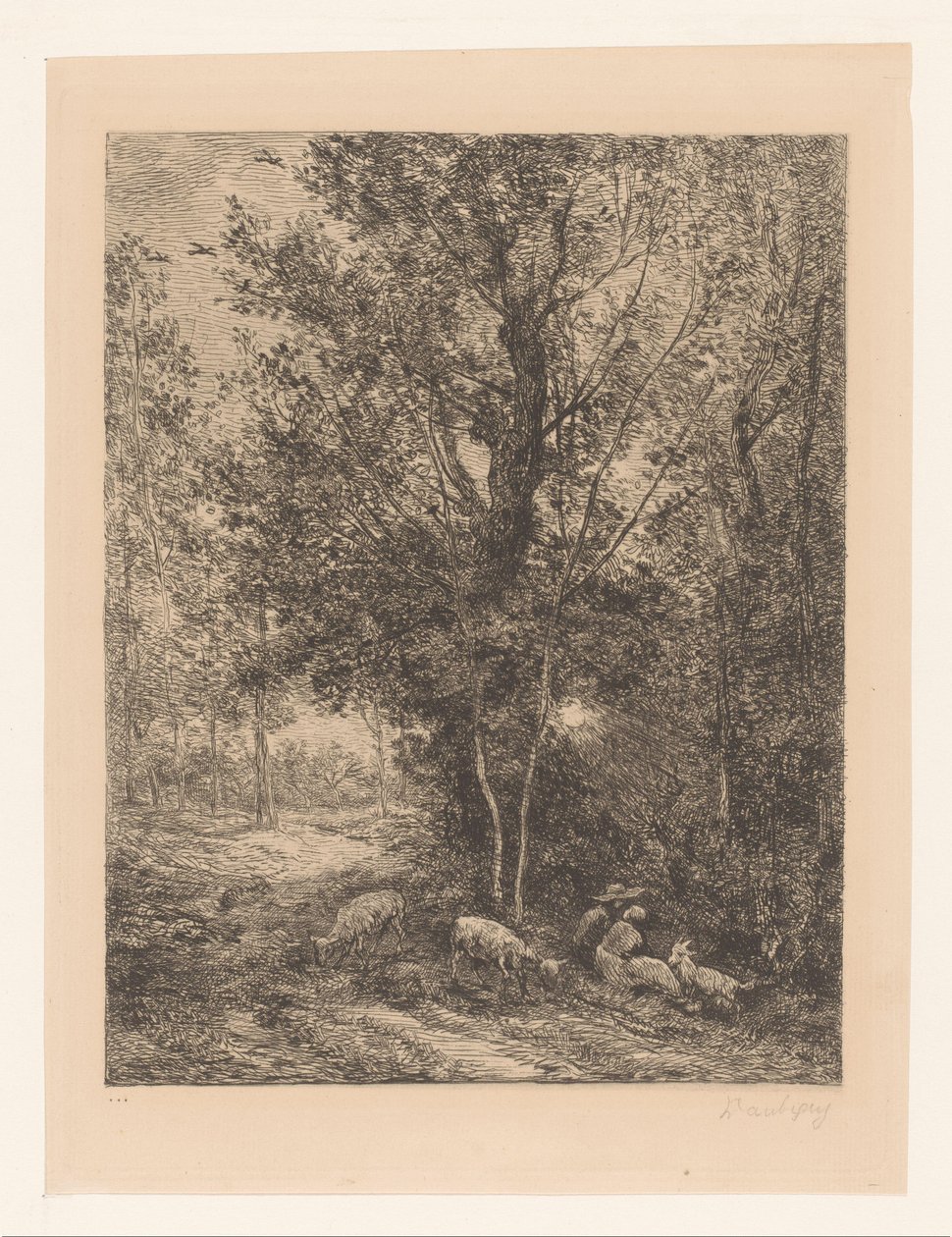 Wald mit ruhenden Ziegenhirten von Charles Francois Daubigny