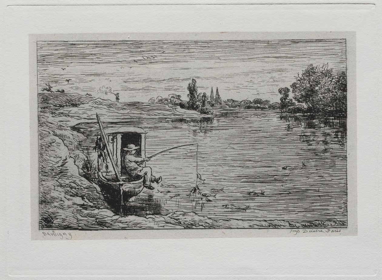 Die Bootsfahrt: Der Schiffsjunge beim Angeln (Leinenfischen) von Charles Francois Daubigny