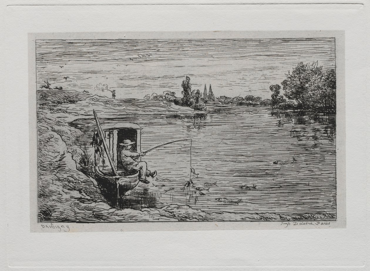 Die Bootsfahrt: Der Schiffsjunge beim Angeln, 1861 von Charles Francois Daubigny