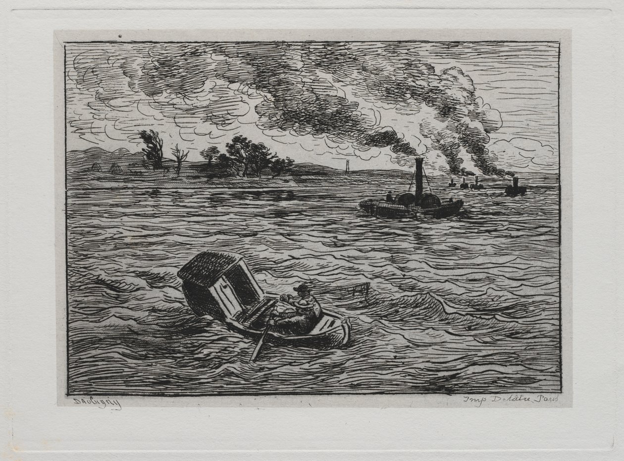 Die Bootsfahrt: Die Dampfschiffe oder Vorsicht vor den Dampfern von Charles Francois Daubigny