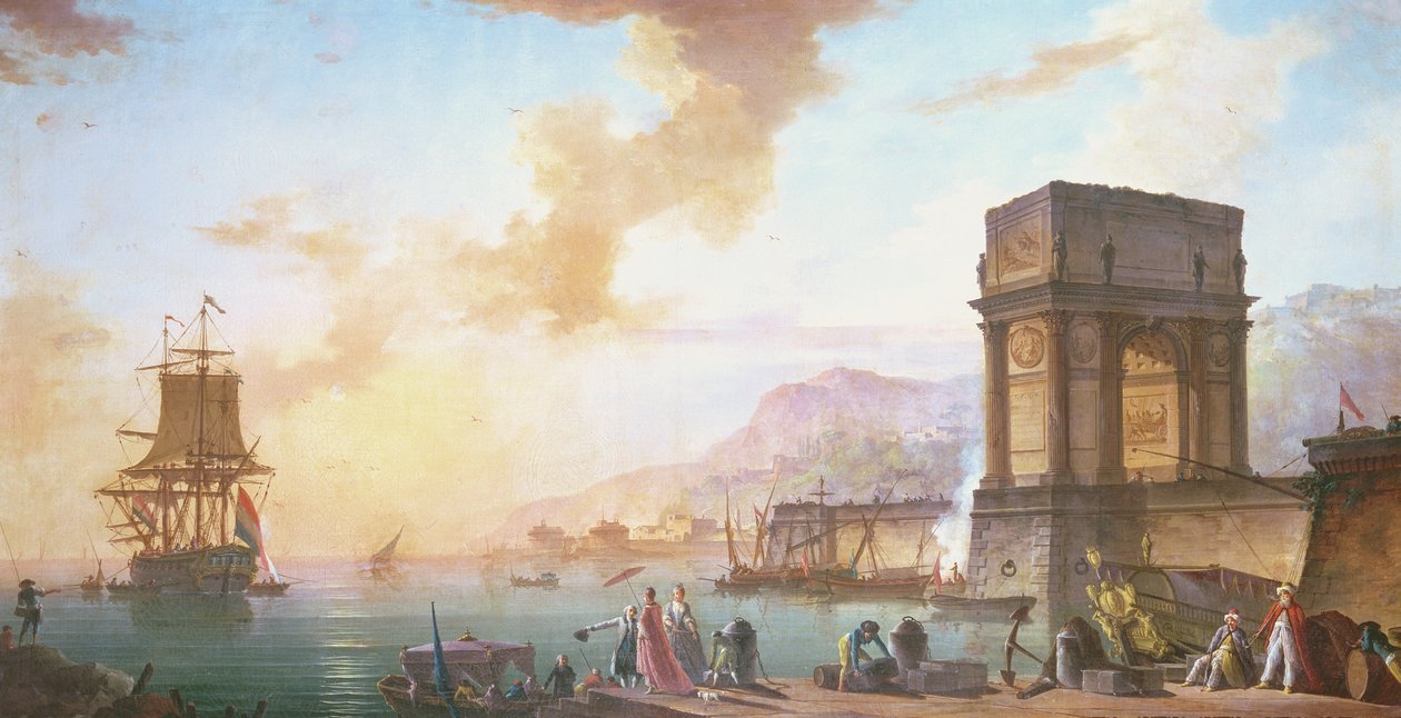 Morgen, ein Capriccio eines Mittelmeerhafens von Charles Francois Lacroix de Marseille