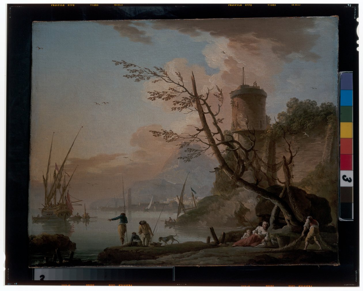Männer beim Fischen mit Frauen, die unter einem Turm ruhen von Charles François Grenier de Lacroix