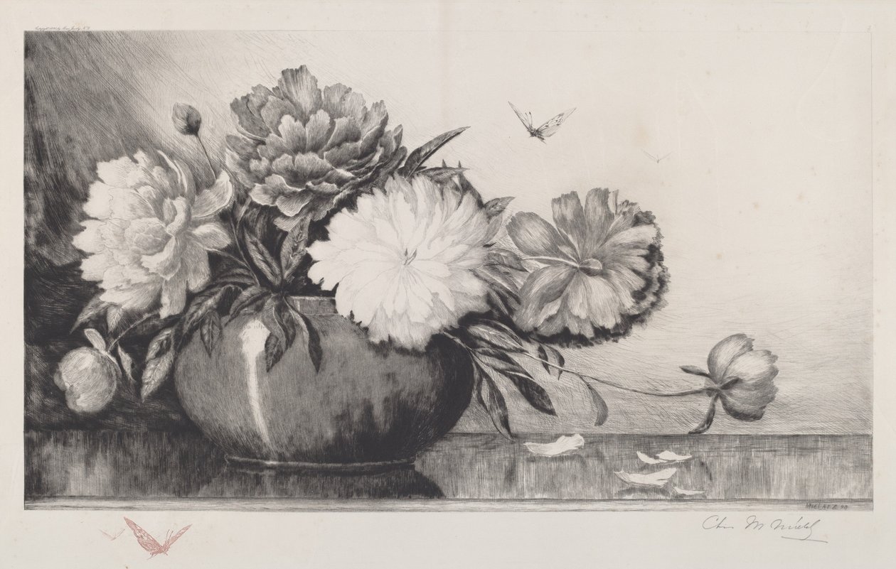Unbetitelt Pfingstrosen in einer Schale von Charles Frederick William Mielatz