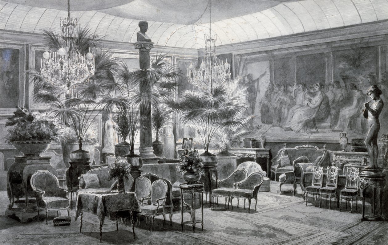 Wintergarten der Prinzessin Mathilde, Gouache und Tuschzeichnung von Charles Giraud von Charles Giraud