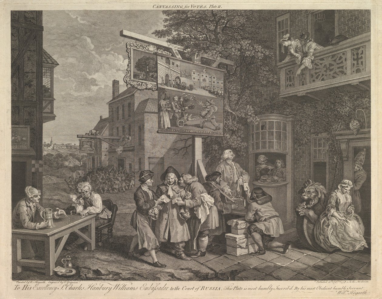 Wahlkampf um Stimmen, Platte II: Vier Drucke einer Wahl, 20. Februar 1757 von Charles Grignion