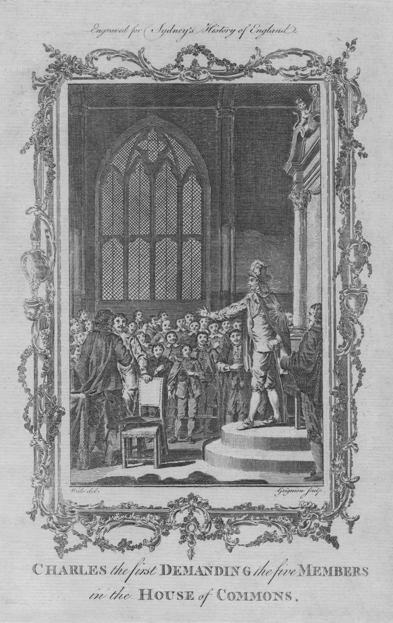 Karl I. fordert die fünf Mitglieder im Unterhaus, 1773 von Charles Grignion