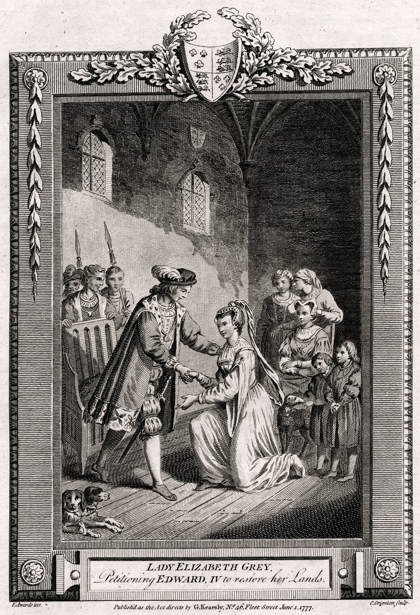 Lady Elizabeth Grey, bittet Eduard IV. um die Wiederherstellung ihrer Ländereien, 15. Jahrhundert, 1777 von Charles Grignion