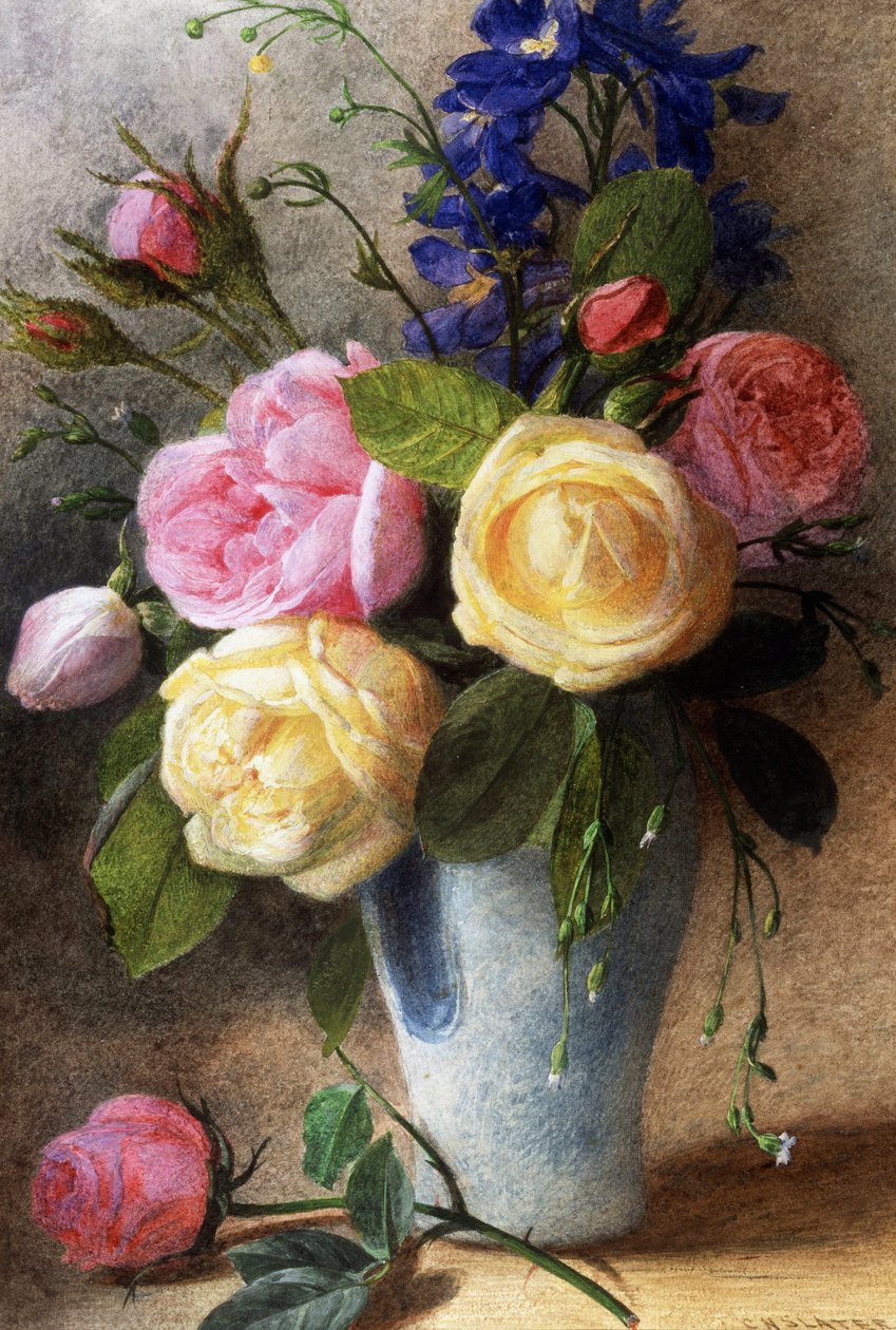 Rosen und Rittersporn in einer Vase von Charles H. Slater