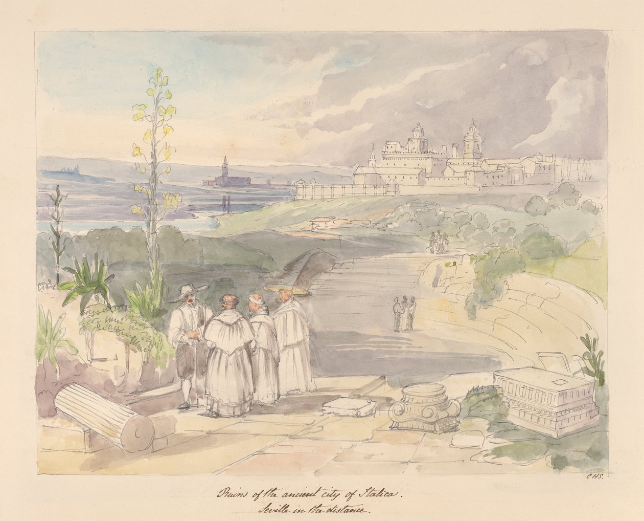 Ruinen der antiken Stadt Italica, Sevilla in der Ferne von Charles Hamilton Smith