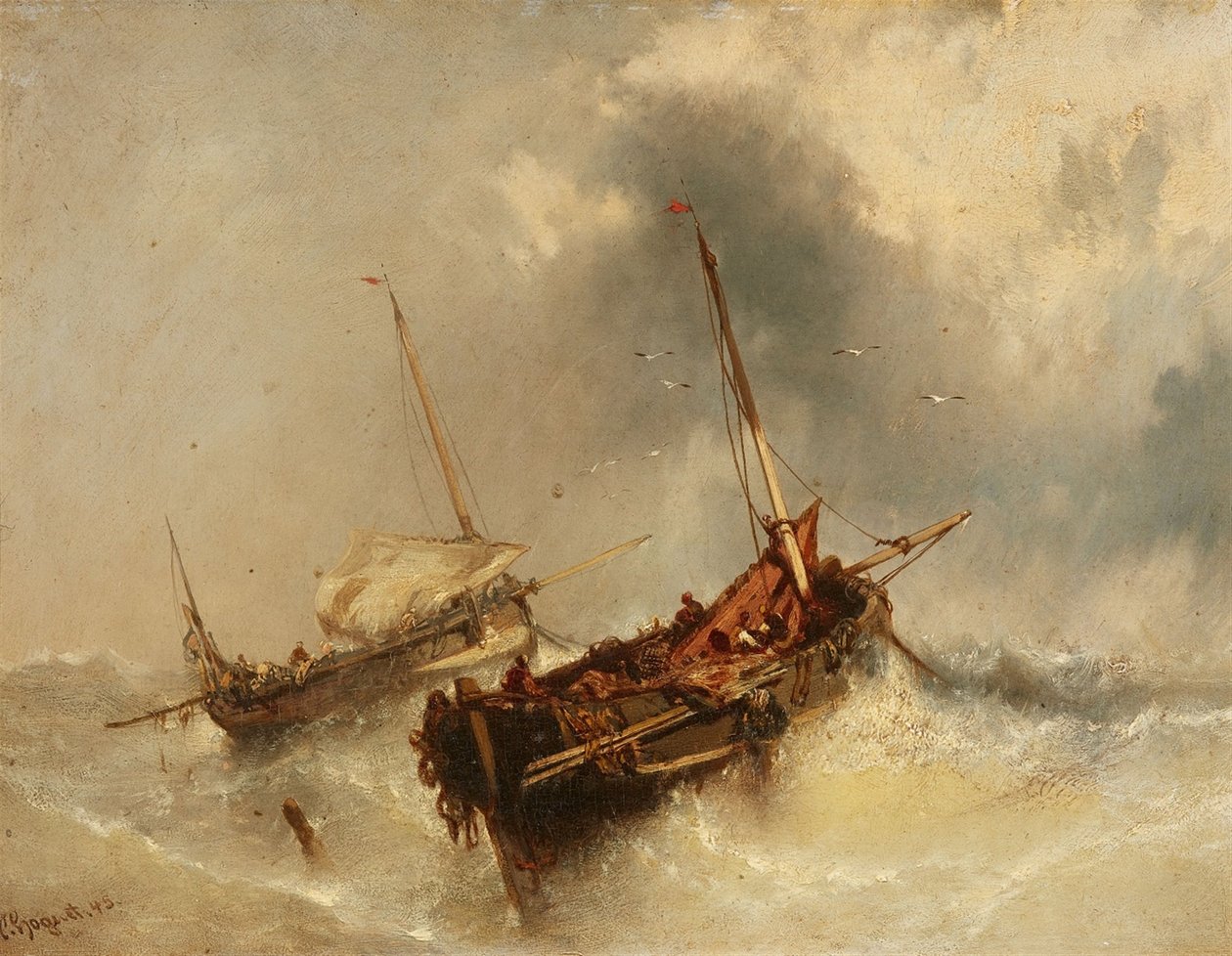 Zwei Segelschiffe auf stürmischer See von Charles Hoguet