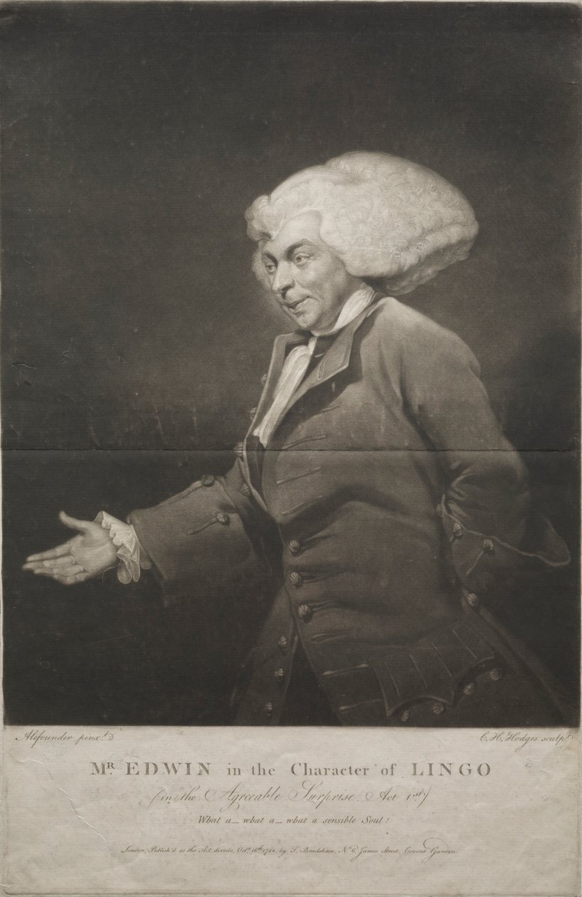 Mr. Edwin in der Rolle von Lingo, 1784 von Charles Howard Hodges