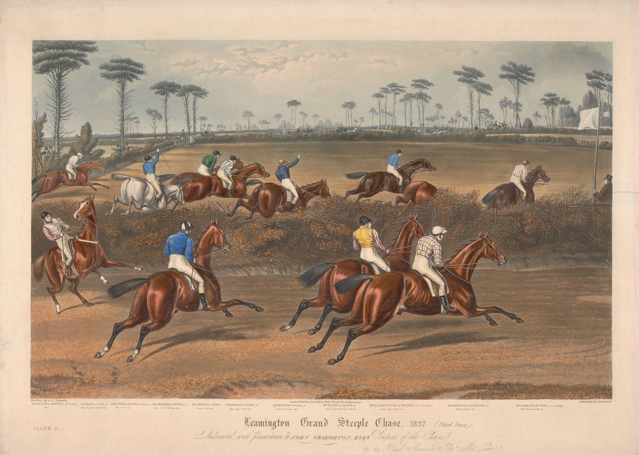 Einer von vier: Leamington Grand Steeple Chase ... 1837. Platte 2. Mr. Christian auf Scripton ... von Charles Hunt