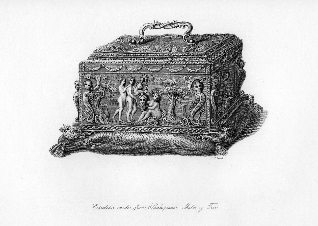 Geschnitzte Kassolette aus dem Holz von Shakespeares Maulbeerbaum, 18. Jahrhundert, 1840 von Charles J. Smith