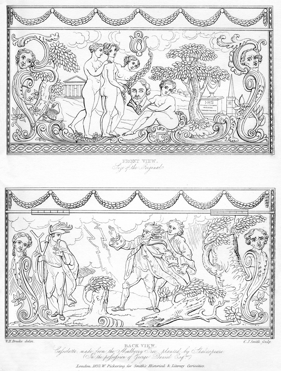Geschnitzte Kassolette aus dem Holz von Shakespeares Maulbeerbaum, 18. Jahrhundert, 1840 von Charles J. Smith