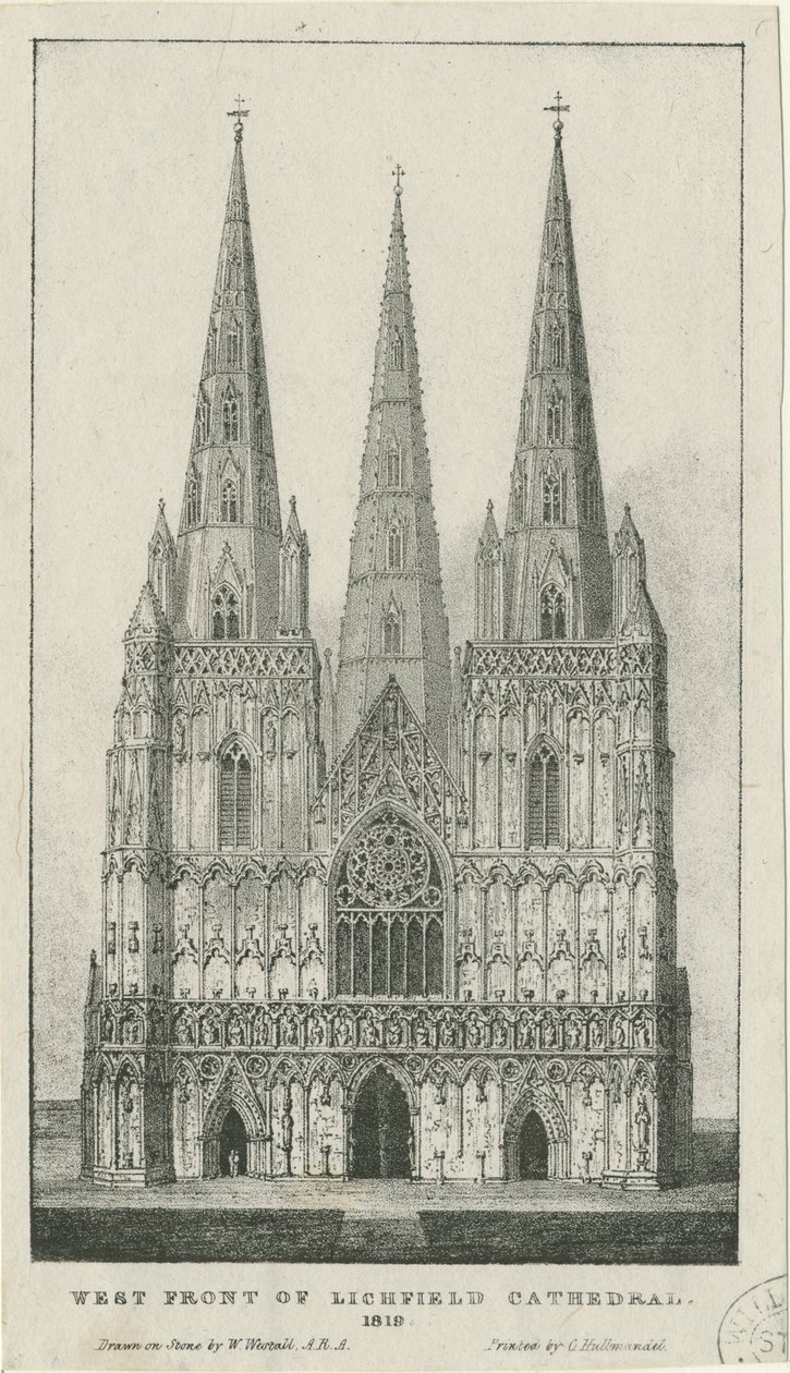 Lichfield Kathedrale - Westfront (Gravur) von Charles Joseph Hullmandel