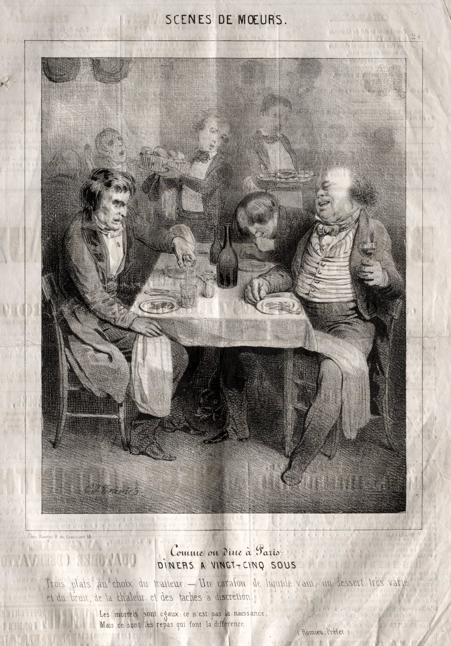 Szenen der Sitten: Wie man in Paris speist. Abendessen für fünfundzwanzig Sous. Drei Gerichte nach Wahl des Gastwirts von Charles Joseph Traviès de Villers