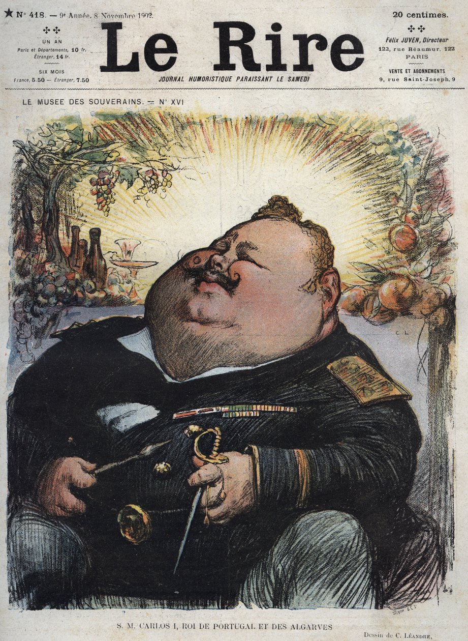 Karl I., König von Portugal (1863-1908) - Karikatur von Charles Leandre (1862-1934) in „Le Rire“ vom 8. November von Charles Leandre