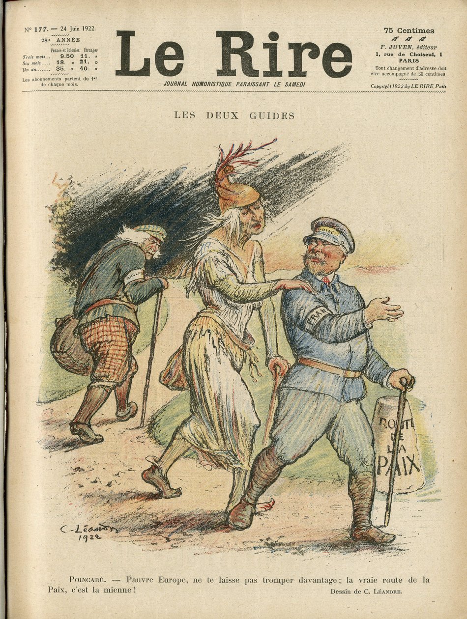 Illustration von Charles Leandre (1862-1934) für das Cover von Le Rire, 24/06/22 - Die zwei Führer - England Großbritannien, Europa, Präsident der Republik, Frieden, Hut - Poinsare Raymond, David Lloyd George (1863-1945) von Charles Leandre
