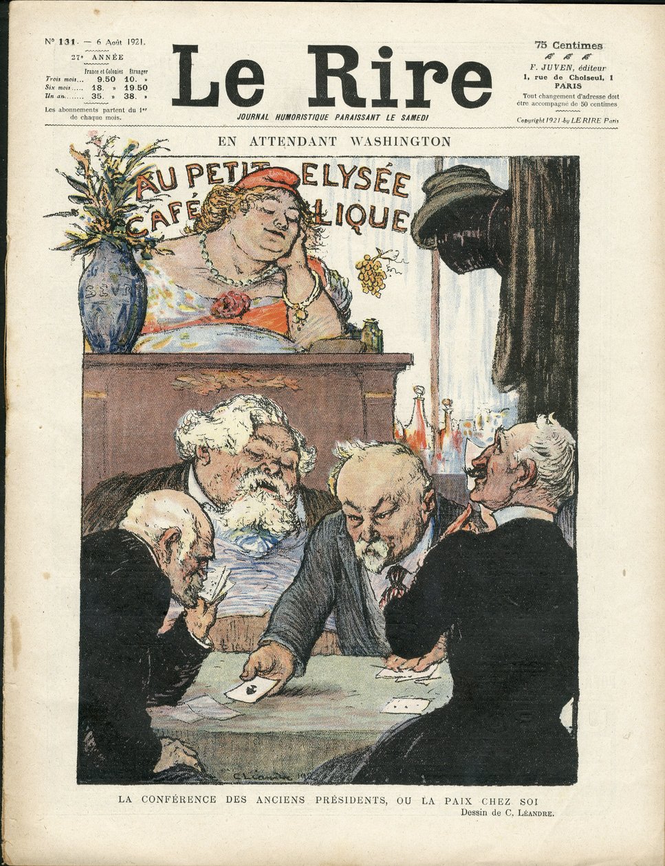 Illustration von Charles Leandre (1862-1934) in Le Lire, 06/08/21 - Inzwischen Washington - Wahlen, Präsident der Republik - Marianne, Fallières Armand, Poincaré Raymond, Deschanel Paul - Kartenspiel von Charles Leandre