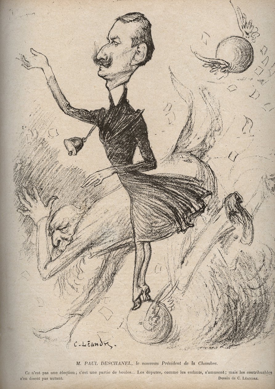 Mr. Paul Deschanel, der neue Präsident der Kammer - Karikatur von Charles Leandre (1862-1934) in „Le Rire“ 1898 von Charles Leandre