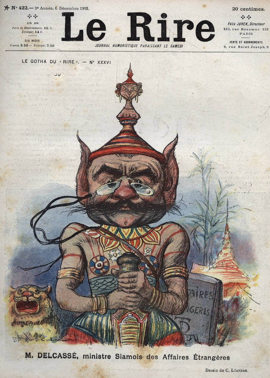 Théophile Delcassé (1852-1923), französischer Politiker - Le Gotha du Rire, Nr. XXXVI, M. Delcassé, siamesischer Außenminister - Karikatur von Charles Léandre - (6. Dezember 1902) von Charles Leandre