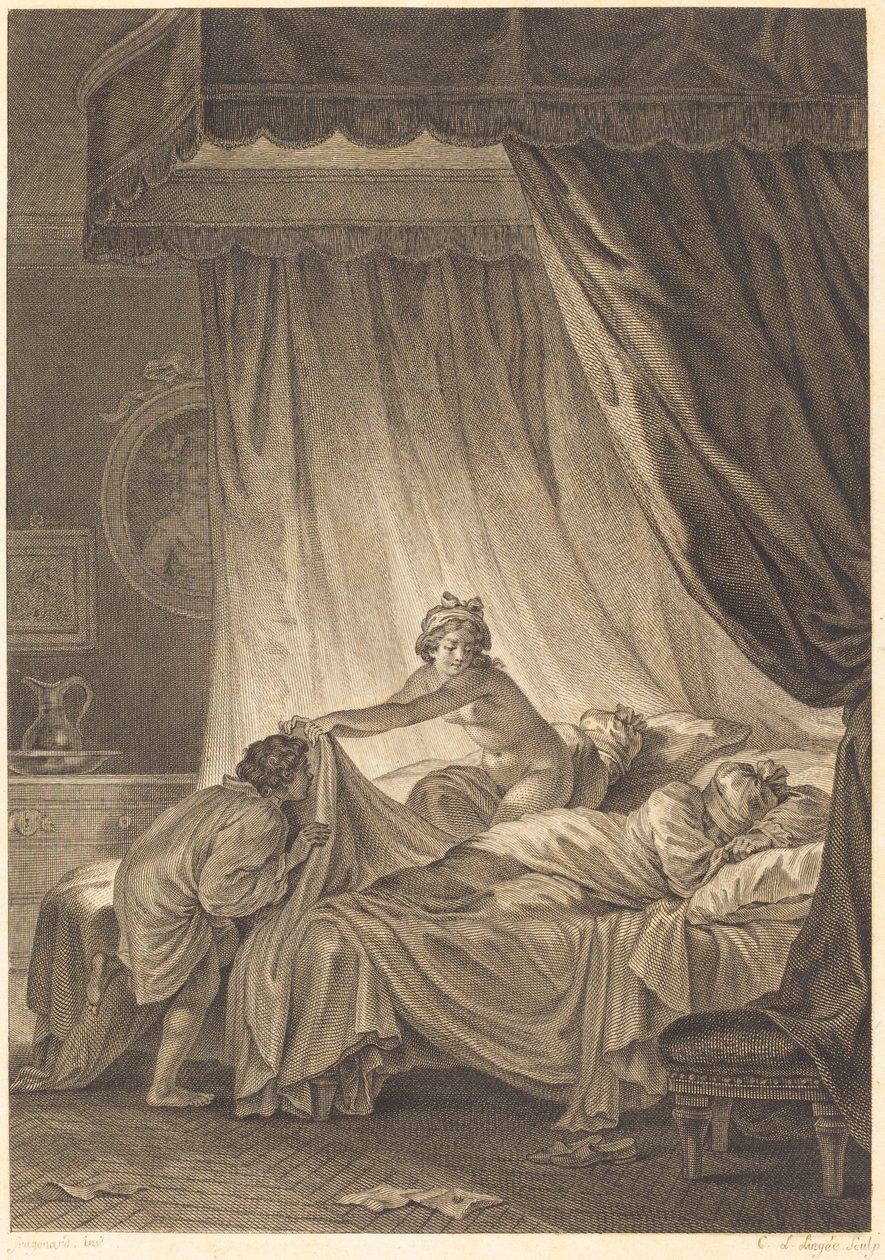 Joconde: Das Bett von Charles Louis Lingée after Jean Honoré Fragonard