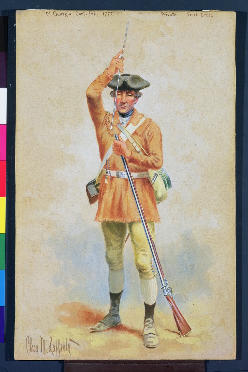 Uniformen der Amerikanischen Revolution: 1777 Private Feldkleidung der 1. Georgia Continental Infantry von Charles MacKubin Lefferts