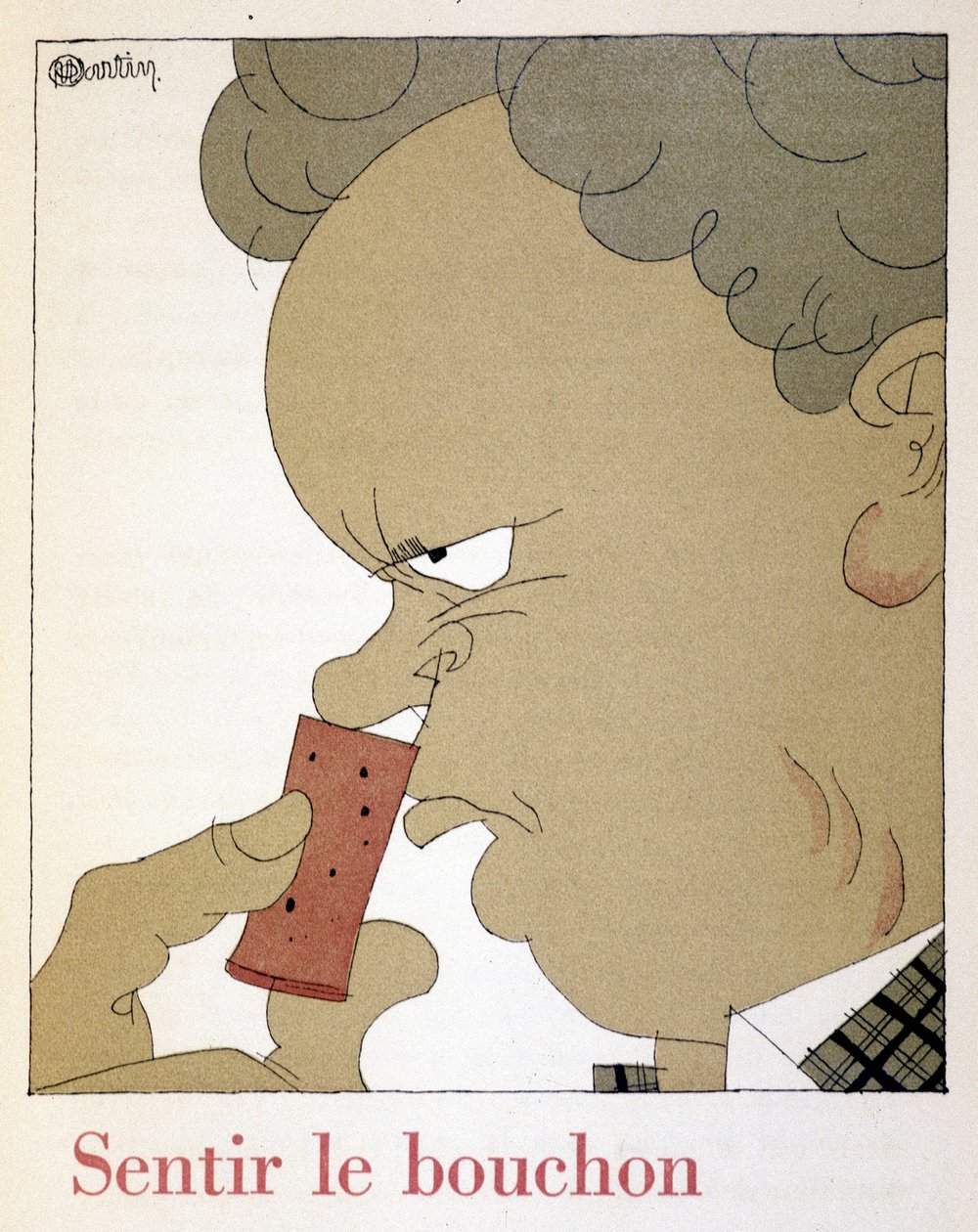 Den Korken fühlen - in „Monseigneur le vin“, Zeichnung von Charles Martin (1884-1934), Heft der Etablissements Nicolas von Charles Martin