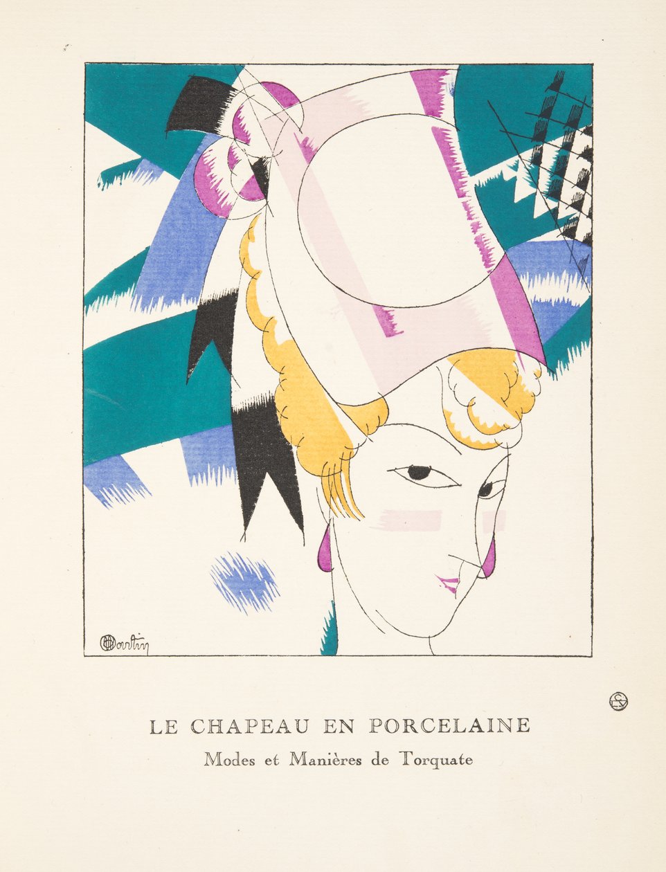 Le Chapeau en Porcelaine, aus einer Sammlung von Modeplatten, 1920 (Pochoir-Druck) von Charles Martin
