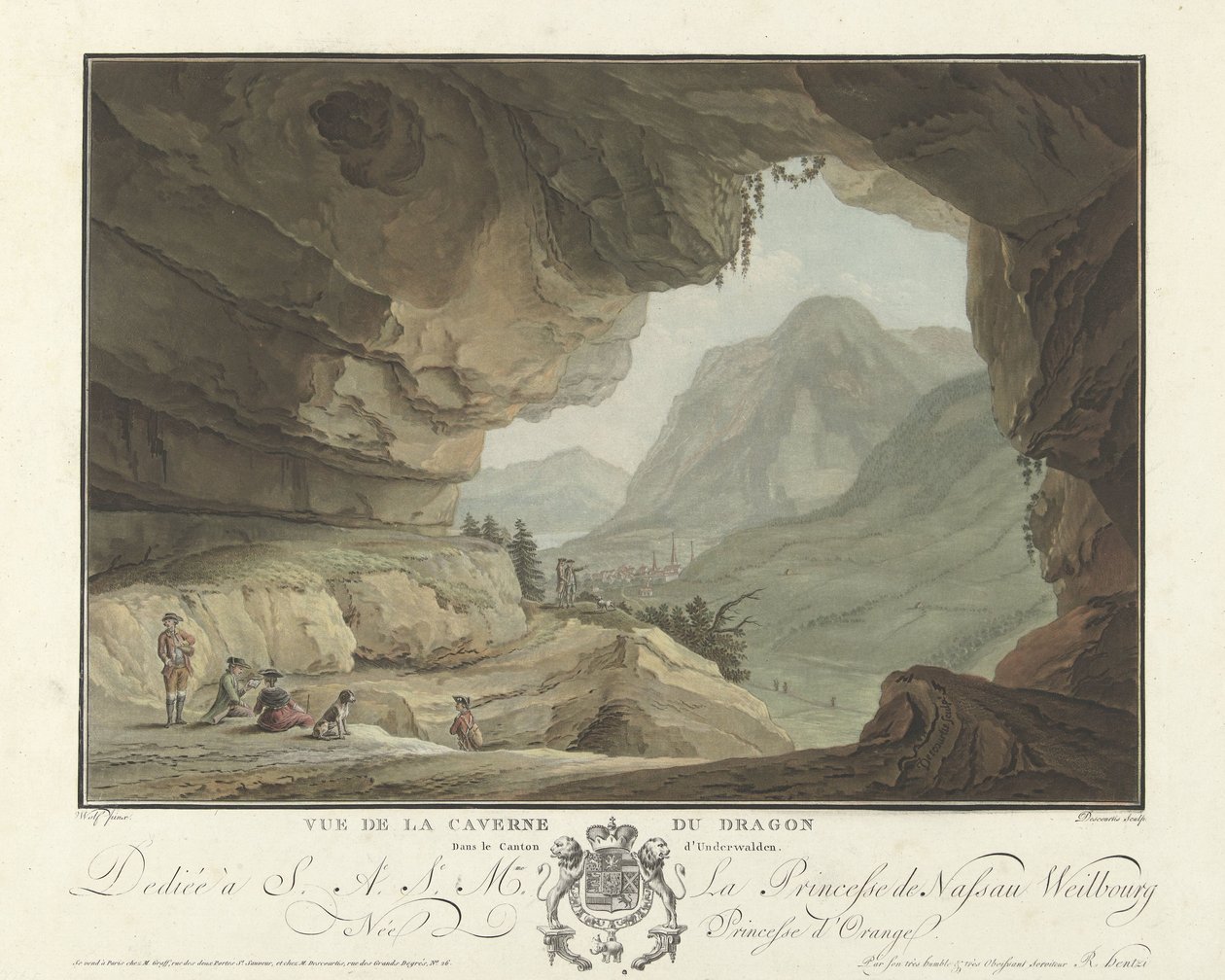 Ansicht einer Landschaft aus der Drachenhöhle von Charles Melchior Descourtis