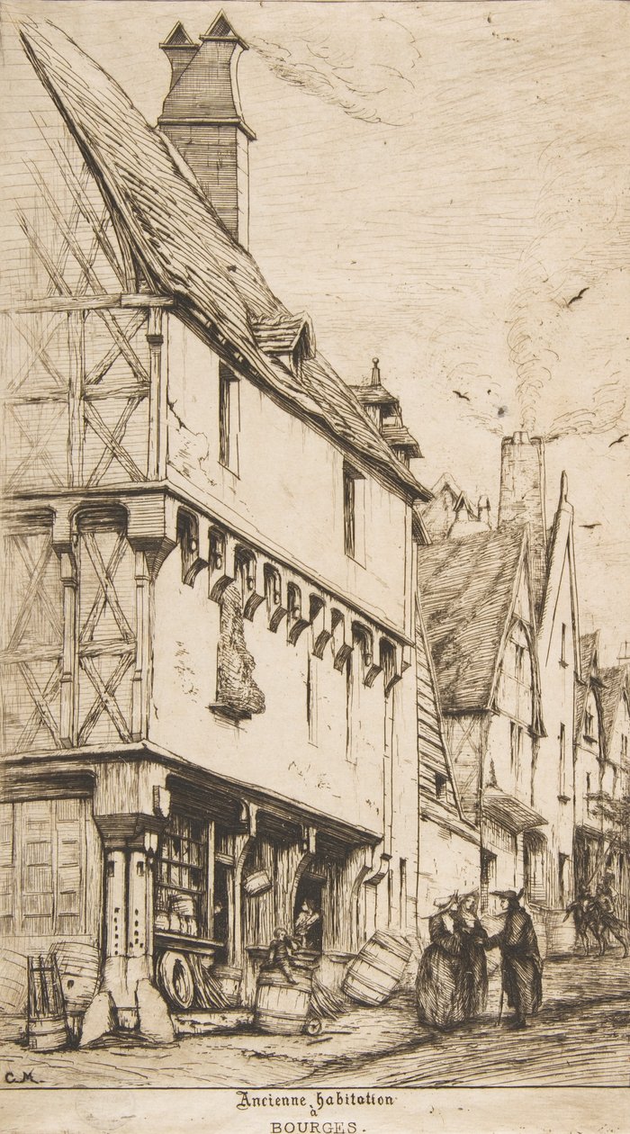 Ein altes Haus oder Das Haus des Musikers, Bourges, 1860 von Charles Meryon