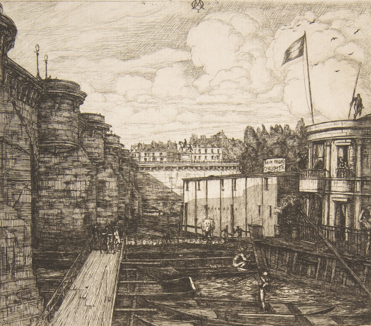 Bain-froid Chevrier Chevriers Kaltbadeanstalt, oder Die Schulbäder, Paris von Charles Meryon