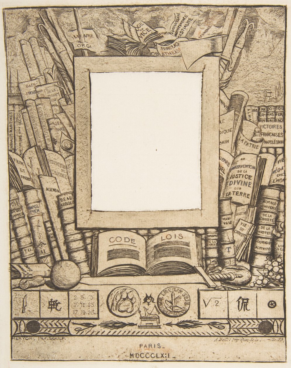 Entwurf für einen Rahmen für das Porträt von Armand Guéraud, 1862 von Charles Meryon