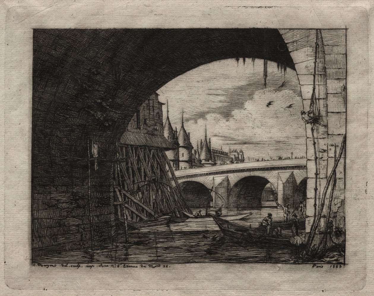 Radierungen von Paris: Ein Bogen der Notre Dame Brücke, 1853 von Charles Meryon