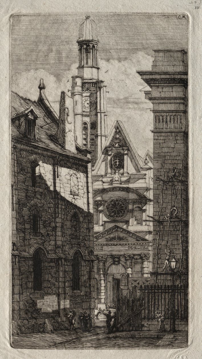 Radierungen von Paris: Kirche St. Stephan auf dem Berg von Charles Meryon
