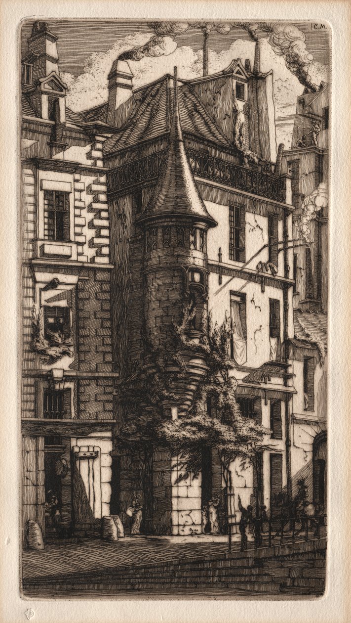 Radierungen von Paris: Haus mit einem Turm, Weberstraße von Charles Meryon