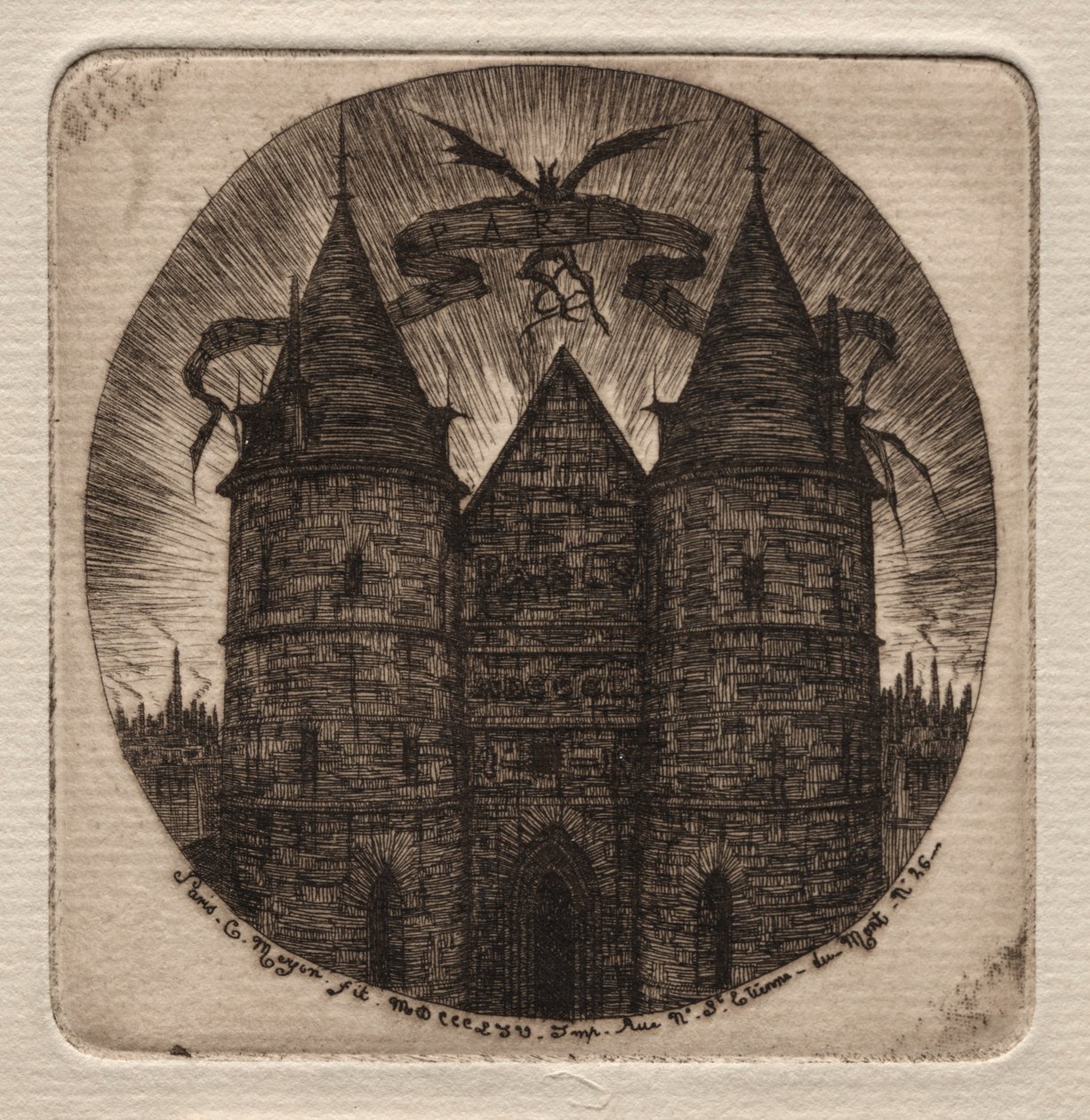 Radierungen von Paris: Altes Tor des Justizpalastes, 1854 von Charles Meryon