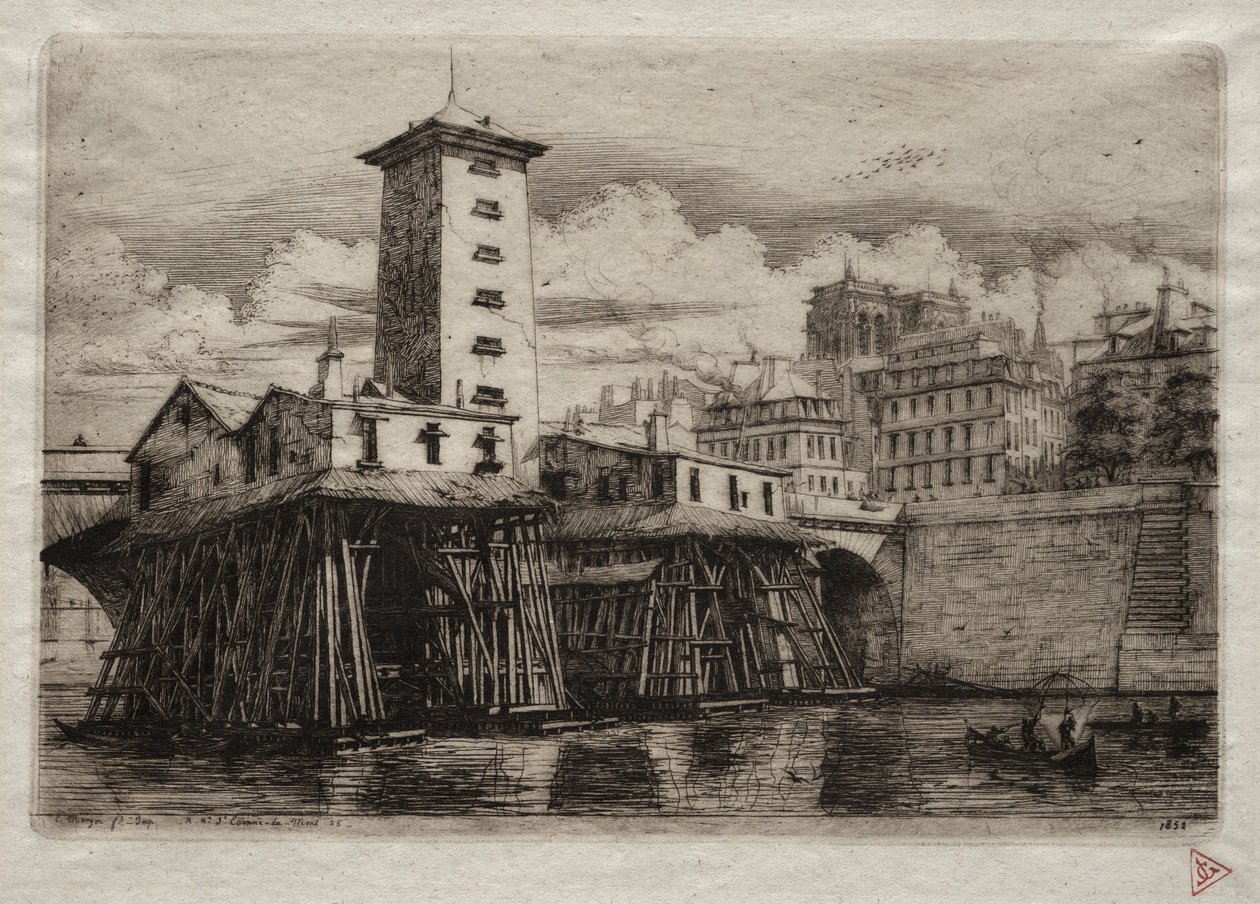 Radierungen von Paris: Die Notre-Dame-Pumpe, 1852 von Charles Meryon