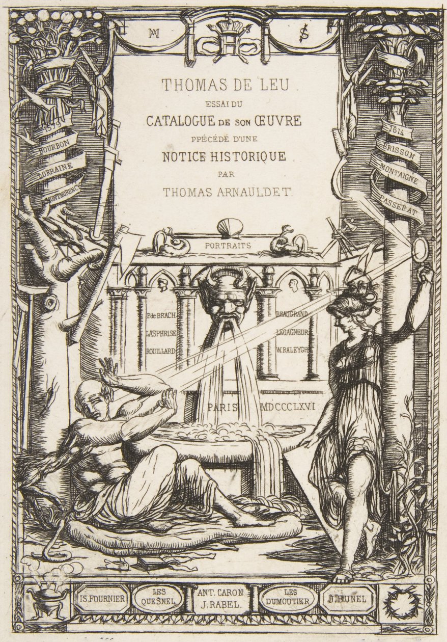 Frontispiz für den Katalog der Werke von Thomas De Leu, 1866 von Charles Meryon