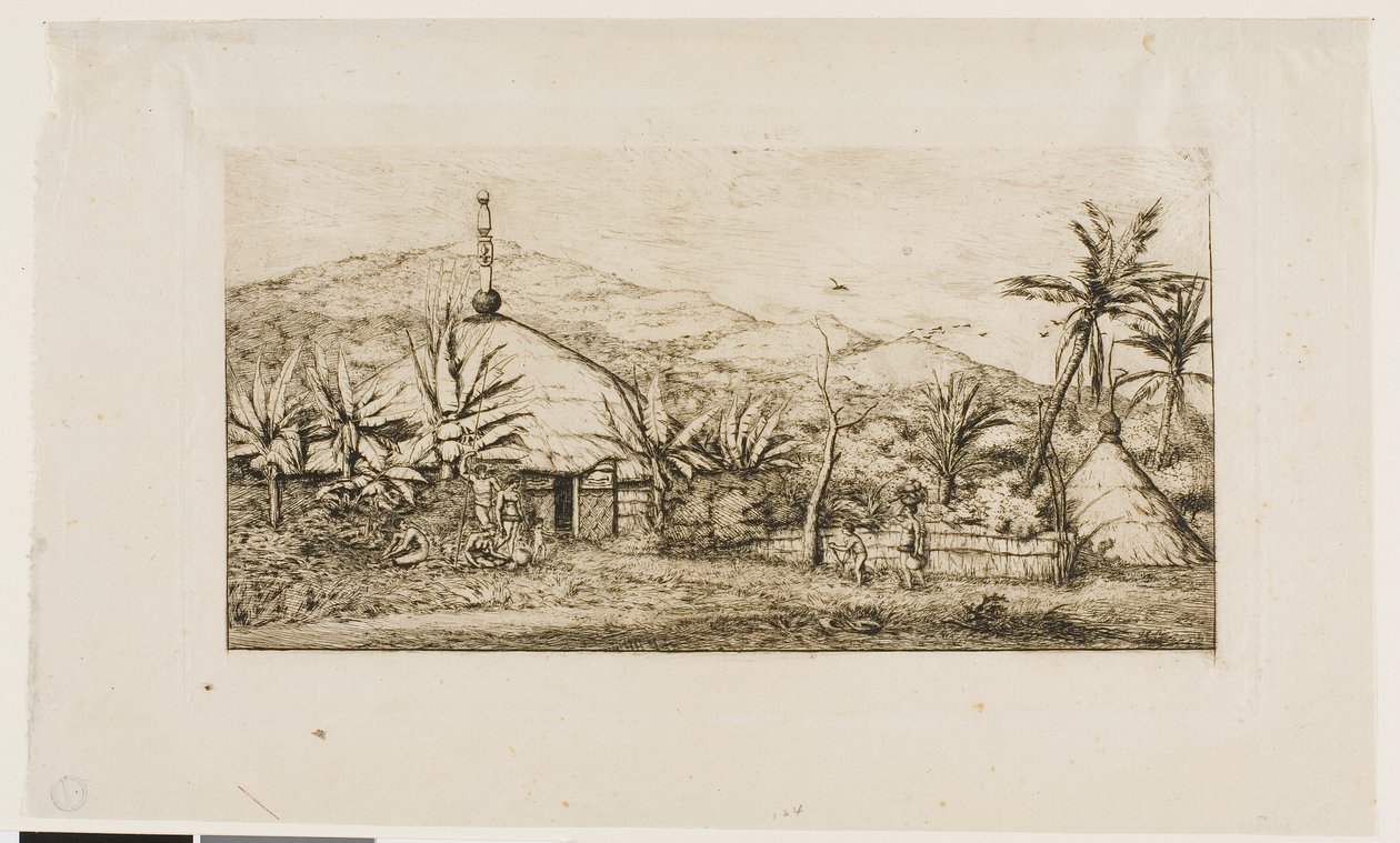 Neukaledonien: Große einheimische Hütte an der Straße von Balade nach Puépo, 1845 von Charles Meryon