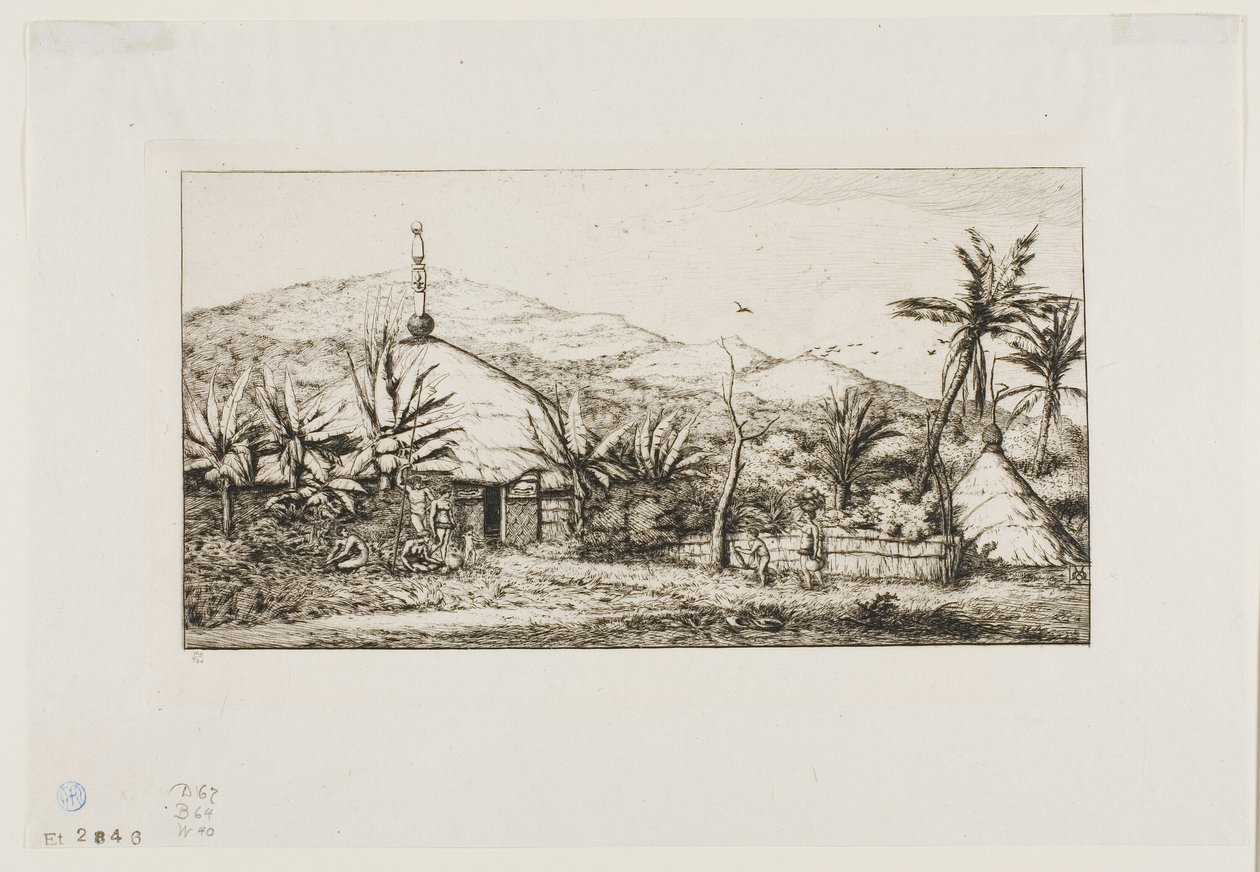Neukaledonien: Große einheimische Hütte an der Straße von Balade nach Puépo, 1845 von Charles Meryon