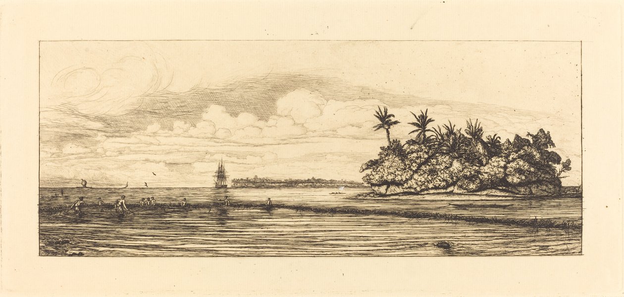 Ozeanien, Inseln bei Uvea (Wallis); Fischen mit Palmen, 1845 von Charles Meryon