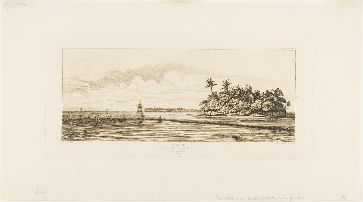 Ozeanien: Fischen, nahe Inseln mit Palmen in der Uea- oder Wallis-Gruppe, 1845 von Charles Meryon