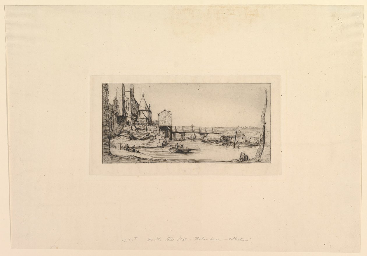 Passerelle du Pont-au-Change, nach dem Brand von 1621 Die Fußgängerbrücke vorübergehend ersetzend..., 1860 von Charles Meryon