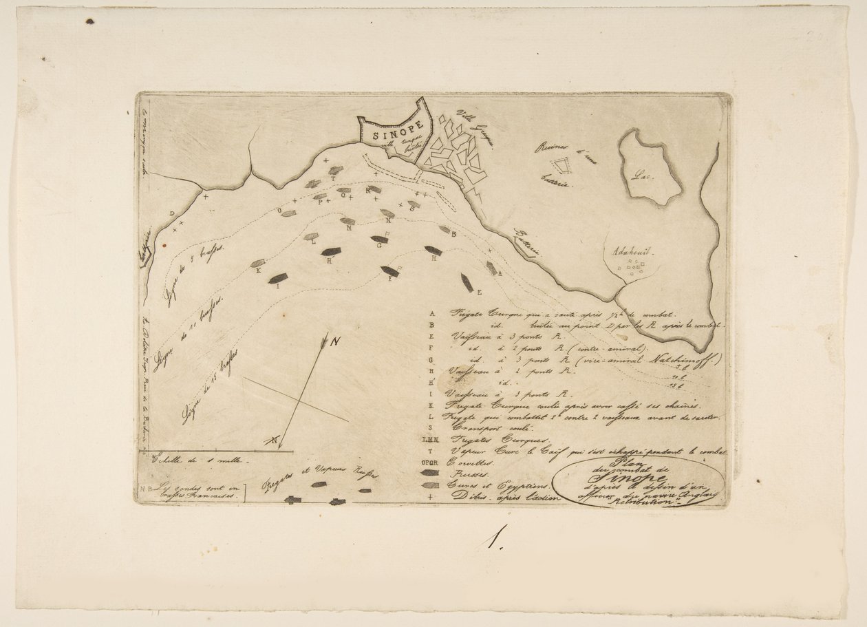 Plan der Schlacht von Sinope, 1853 von Charles Meryon