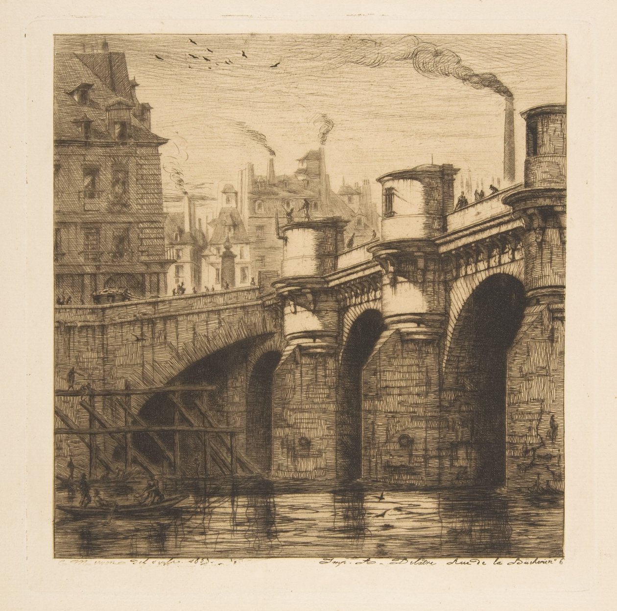 Pont Neuf, Paris, aus „Radierungen von Paris“ von Charles Meryon