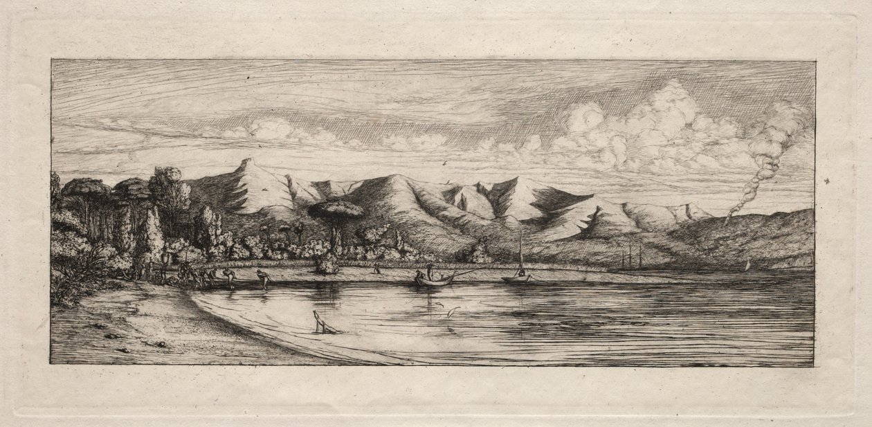 Seine-Fischerei vor Charcoal Burners Point, Akaroa, 1865 von Charles Meryon