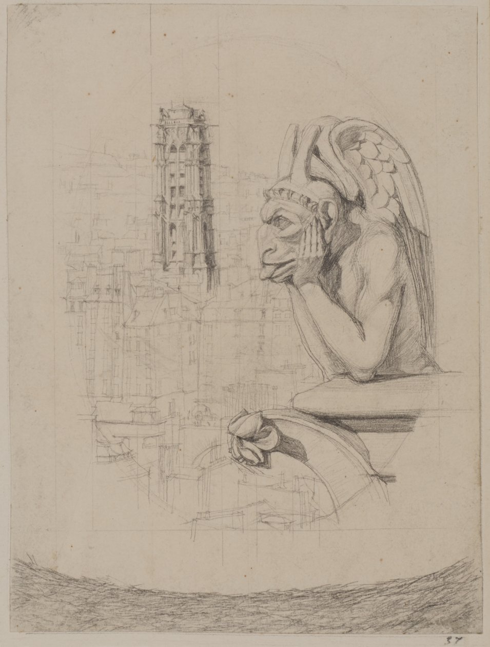 Studie zu „Le Stryge“: Die Chimäre und der Turm von Saint-Jacques von Charles Meryon
