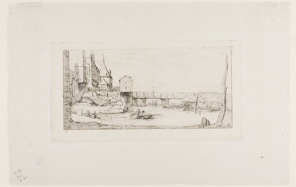 Die Fußgängerbrücke, die vorübergehend die Pont-au-Change in Paris nach dem Brand von 1621 ersetzt von Charles Meryon